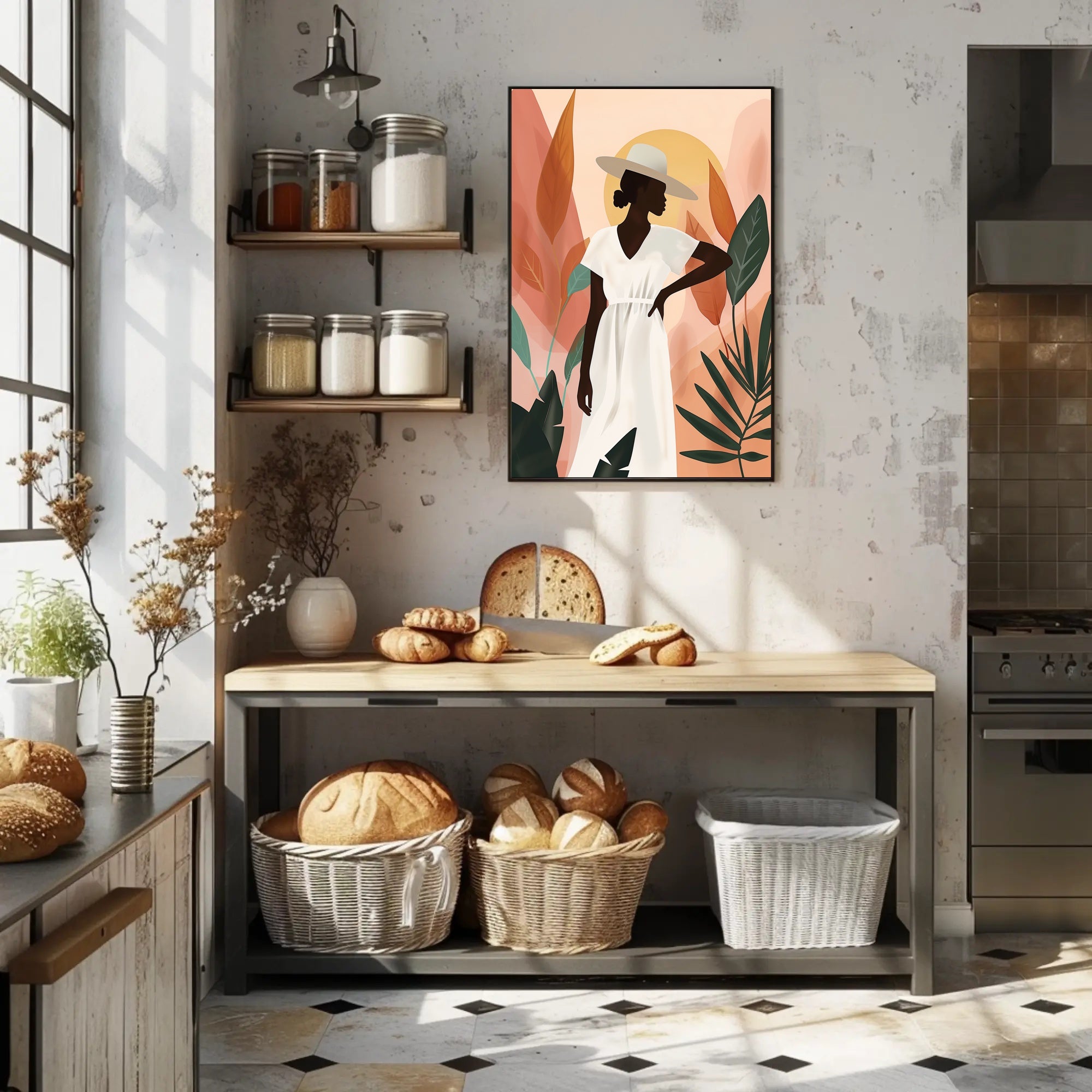 Stylish Woman in Hat with Nature Vibe Artistic Poster PosterGoat
