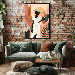 Stylish Woman in Hat with Nature Vibe Artistic Poster PosterGoat