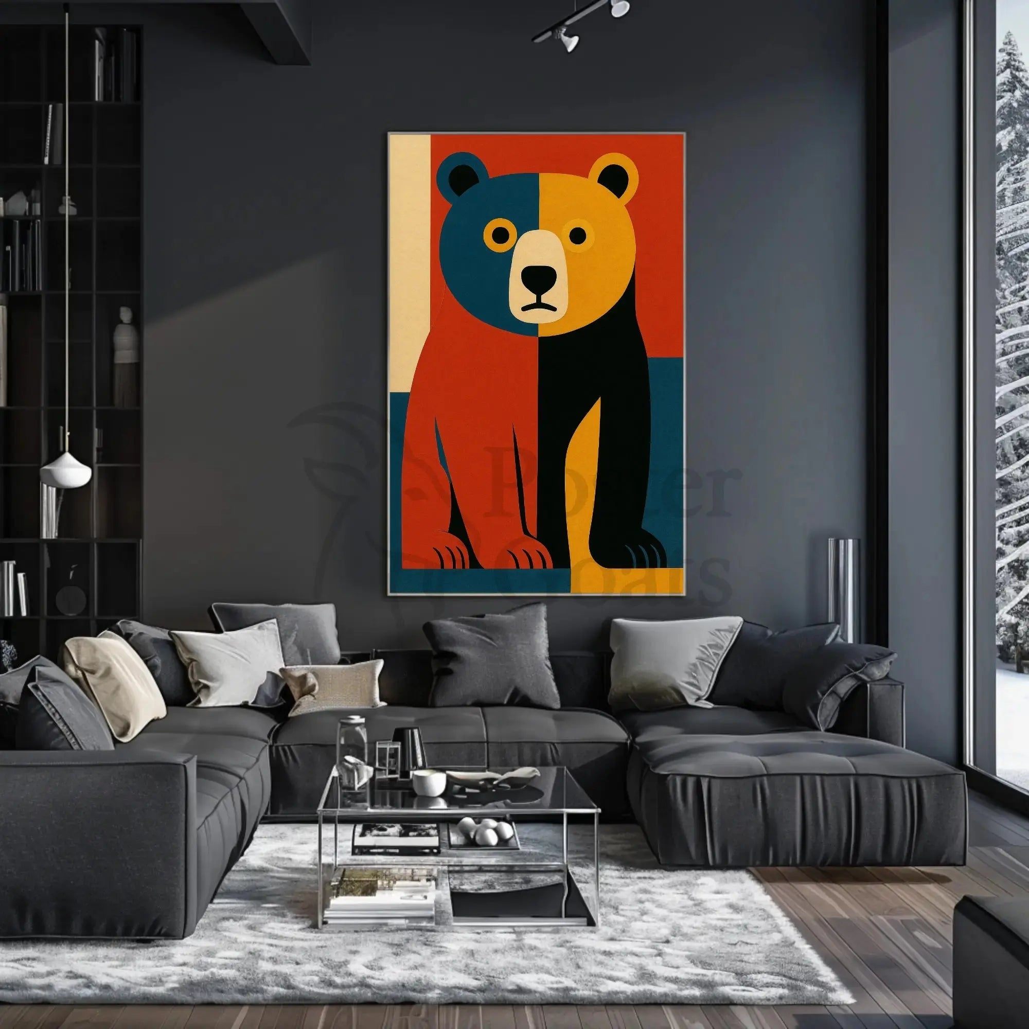 Stylized Abstract Bear Artistry in Animal Poster PosterGoat