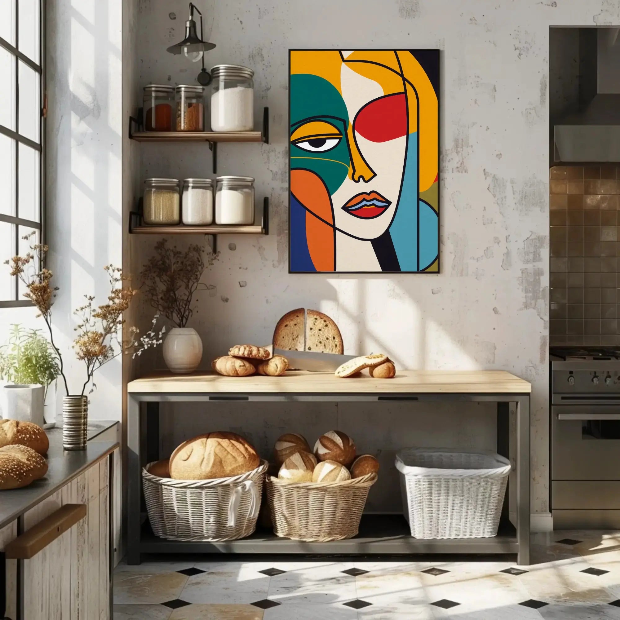 Stylized Abstract Face in Vibrant Colors Artistic Poster PosterGoat