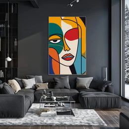 Stylized Abstract Face in Vibrant Colors Artistic Poster PosterGoat
