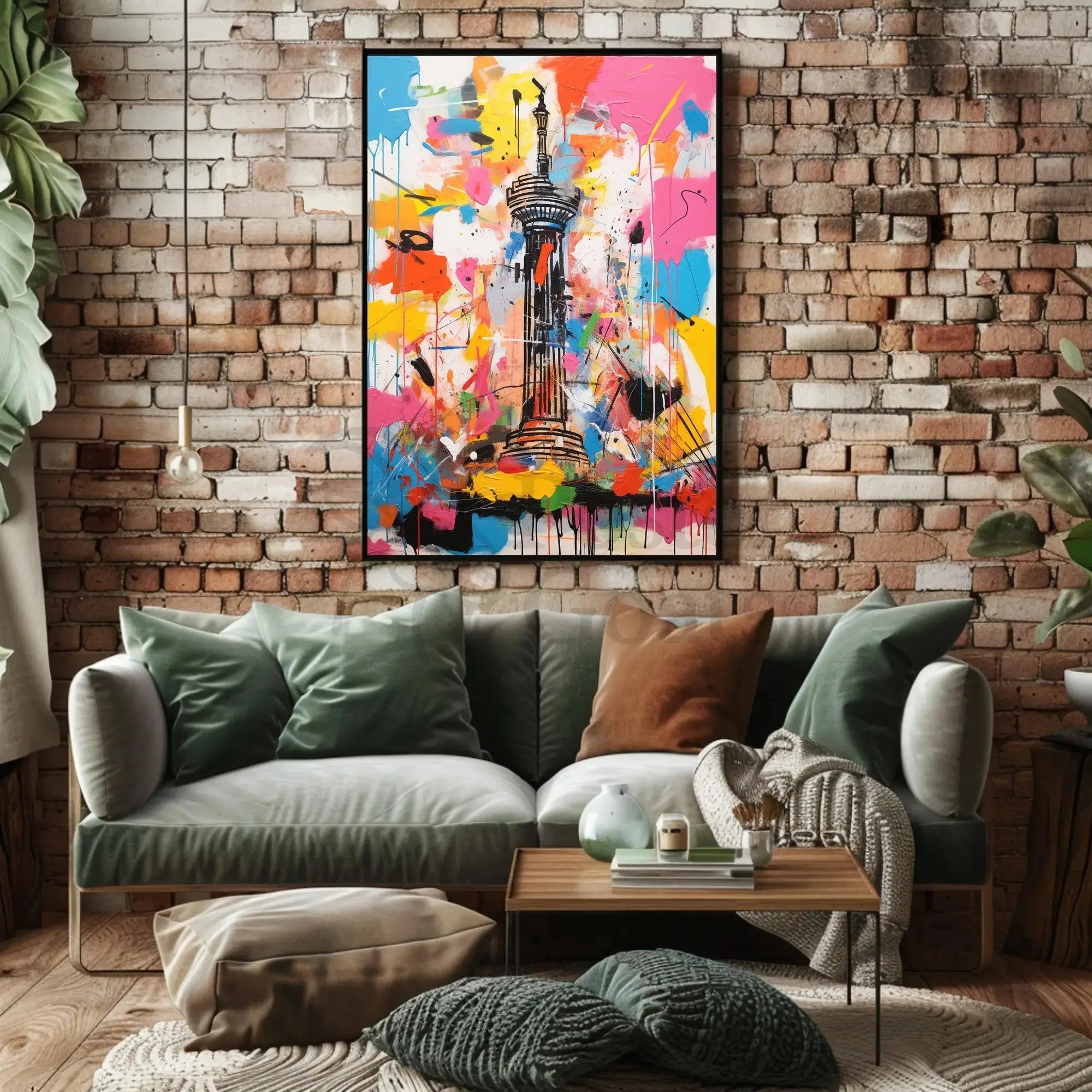 Stylized Abstract Tower with Vibrant Colors Artistic Poster PosterGoat