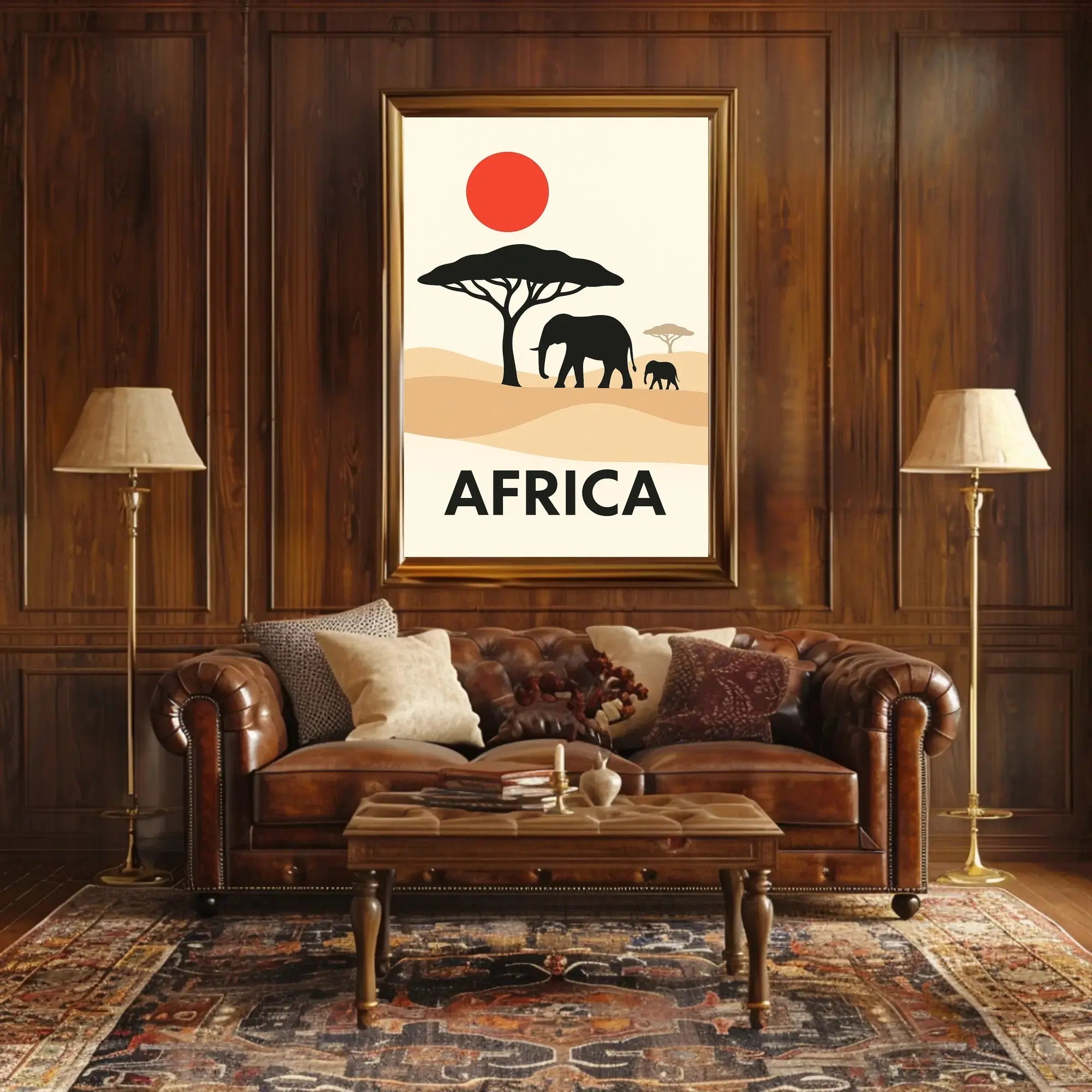 Stylized African Savanna Minimalist Art Animal Poster PosterGoat