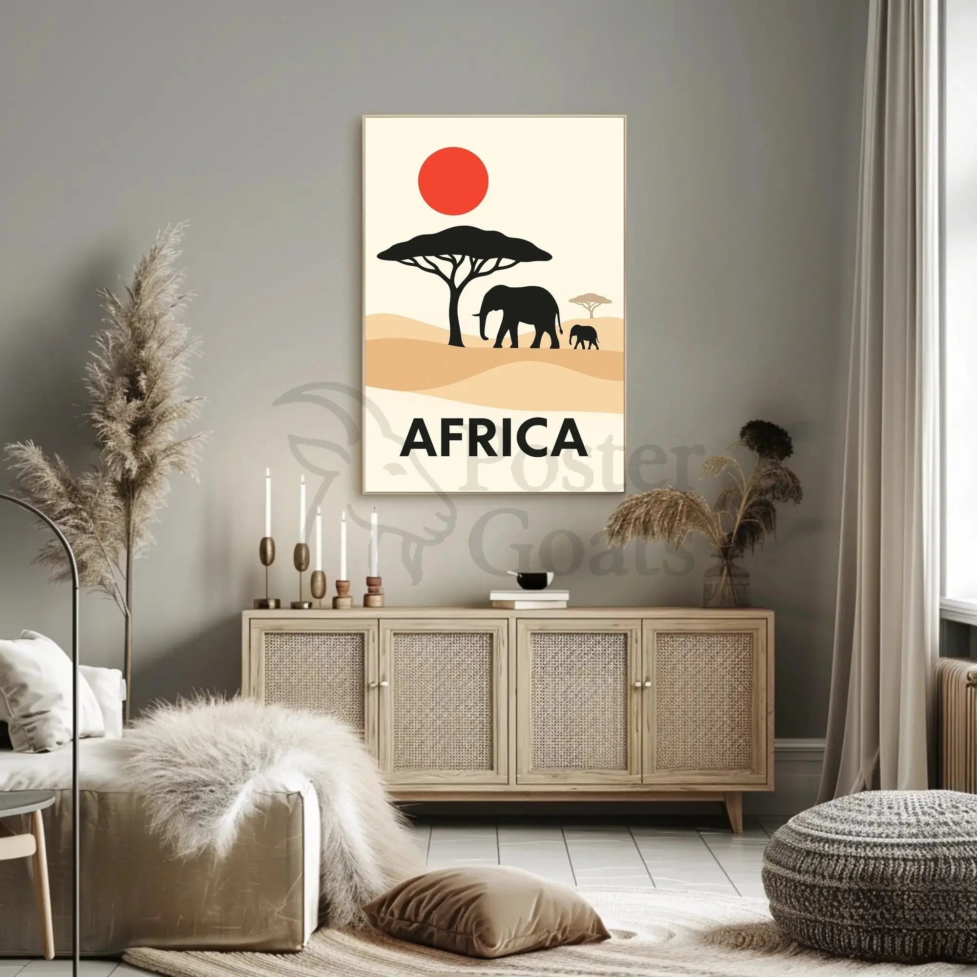 Stylized African Savanna Minimalist Art Animal Poster PosterGoat