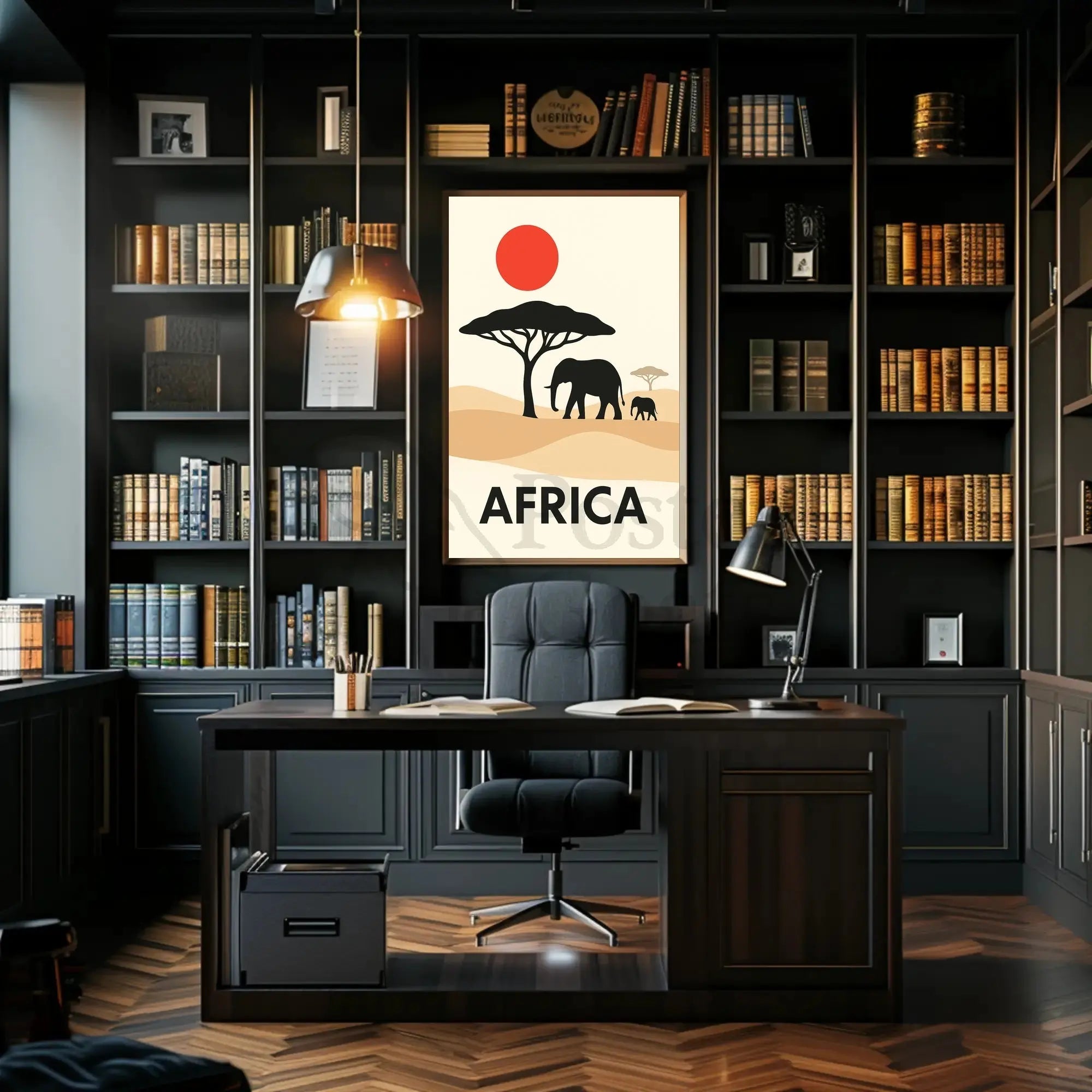 Stylized African Savanna Minimalist Art Animal Poster PosterGoat