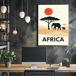 Stylized African Savanna Minimalist Art Animal Poster PosterGoat