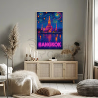 Stylized Bangkok Cityscape with Lanterns Travel Poster PosterGoat