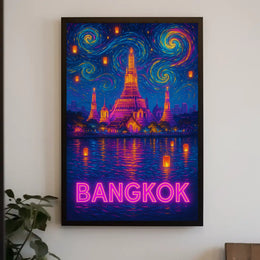 Stylized Bangkok Cityscape with Lanterns Travel Poster PosterGoat