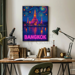 Stylized Bangkok Cityscape with Lanterns Travel Poster PosterGoat