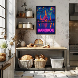 Stylized Bangkok Cityscape with Lanterns Travel Poster PosterGoat