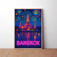 Stylized Bangkok Cityscape with Lanterns Travel Poster PosterGoat