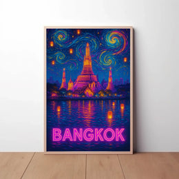 Stylized Bangkok Cityscape with Lanterns Travel Poster PosterGoat