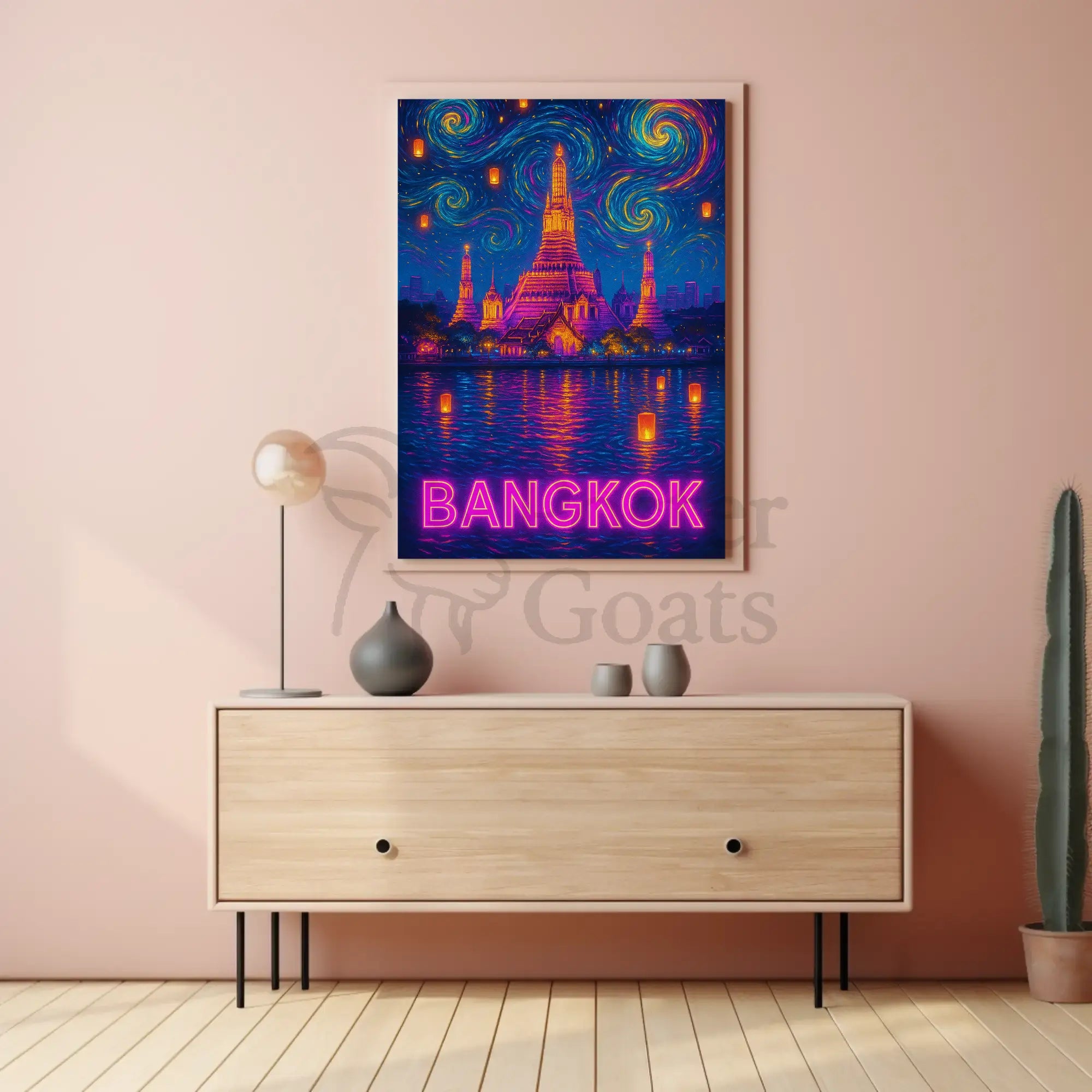 Stylized Bangkok Cityscape with Lanterns Travel Poster PosterGoat