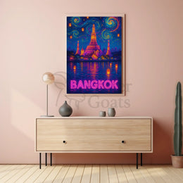 Stylized Bangkok Cityscape with Lanterns Travel Poster PosterGoat