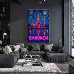Stylized Bangkok Cityscape with Lanterns Travel Poster PosterGoat