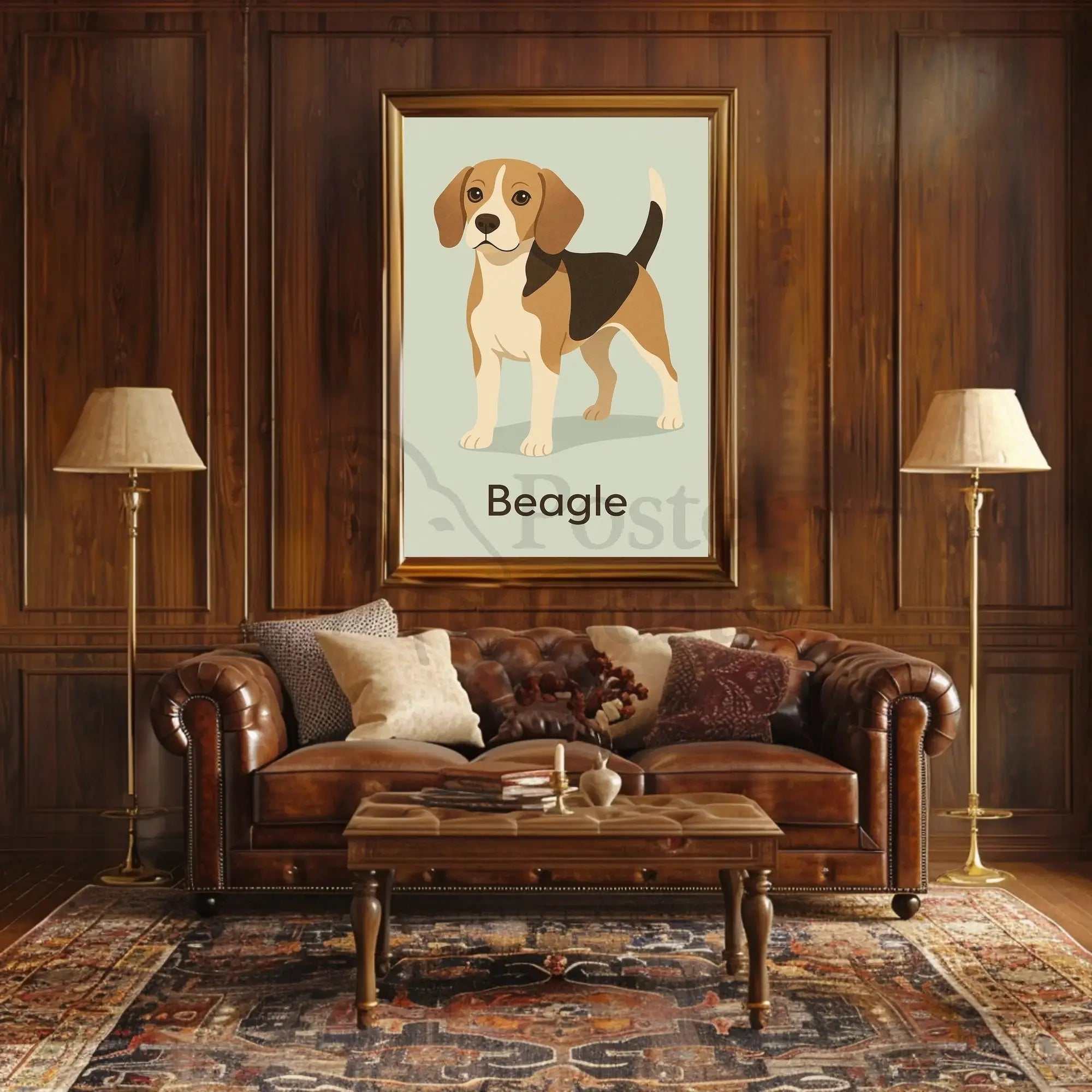 Stylized Beagle Illustration in Earthy Tones Dog Breed Poster PosterGoat