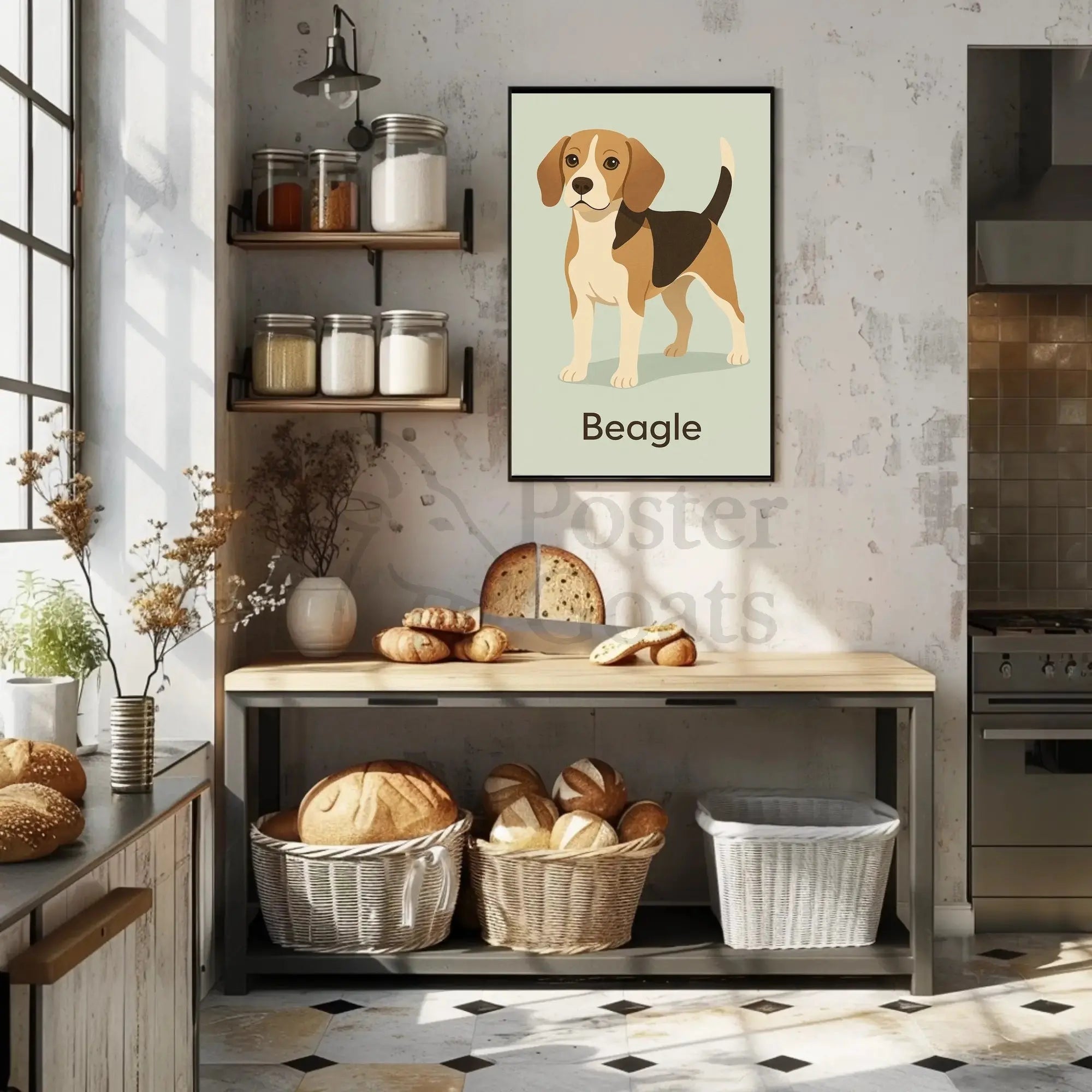 Stylized Beagle Illustration in Earthy Tones Dog Breed Poster PosterGoat