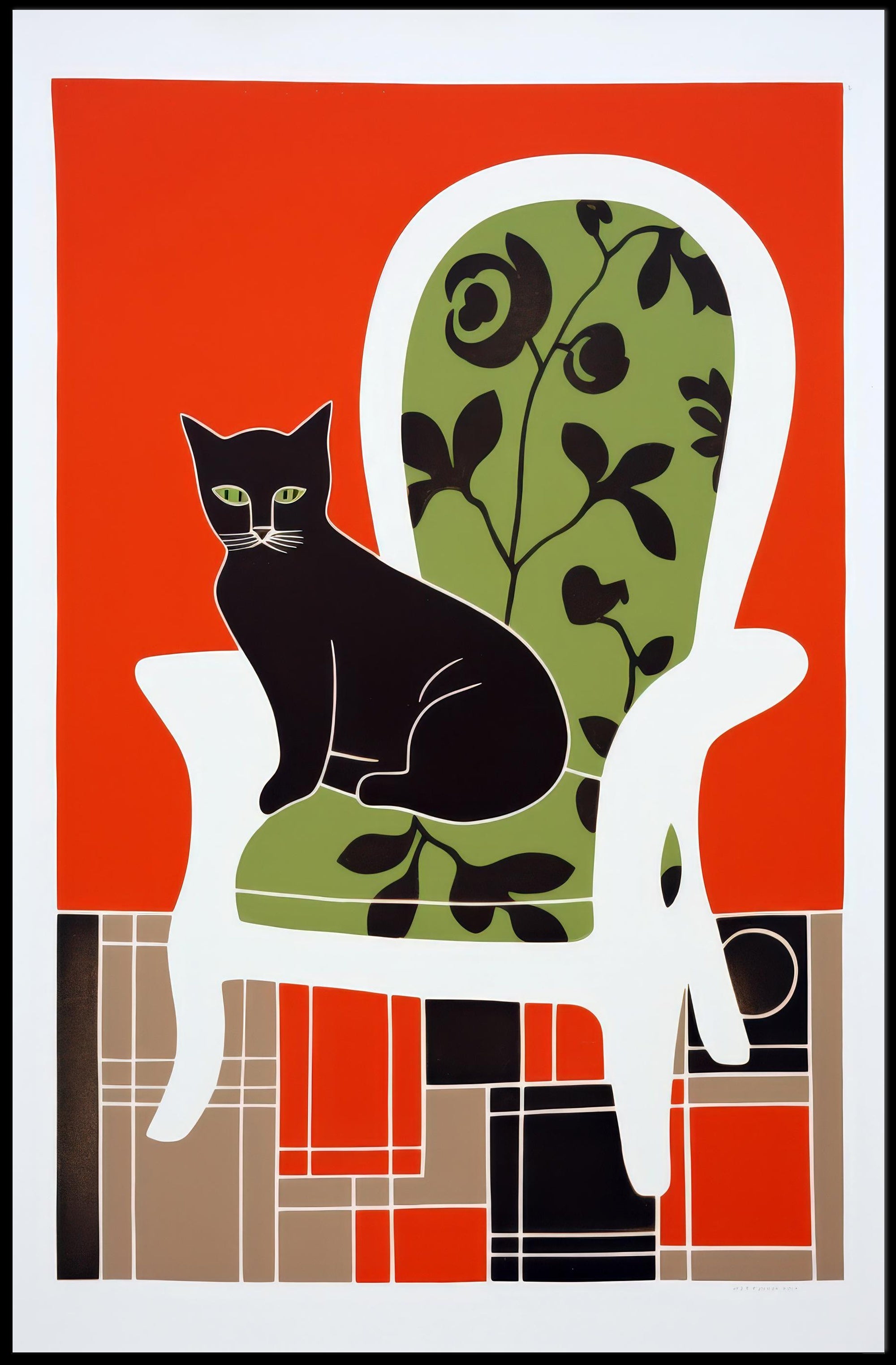 Stylized Black Cat on Elegant Chair Wall Art PosterGoat