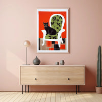 Stylized Black Cat on Elegant Chair Wall Art PosterGoat