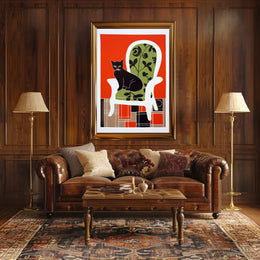 Stylized Black Cat on Elegant Chair Wall Art PosterGoat