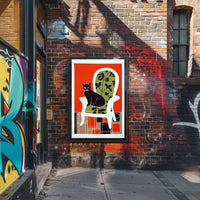Stylized Black Cat on Elegant Chair Wall Art PosterGoat