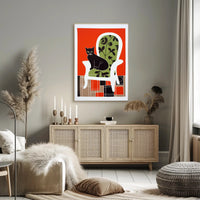 Stylized Black Cat on Elegant Chair Wall Art PosterGoat
