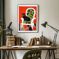 Stylized Black Cat on Elegant Chair Wall Art PosterGoat