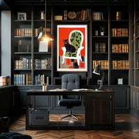 Stylized Black Cat on Elegant Chair Wall Art PosterGoat