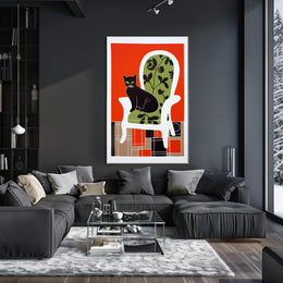 Stylized Black Cat on Elegant Chair Wall Art PosterGoat