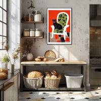 Stylized Black Cat on Elegant Chair Wall Art PosterGoat