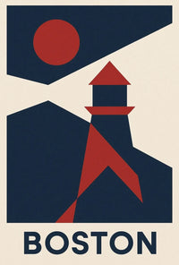 Stylized Boston Lighthouse Coastal Travel Poster PosterGoat