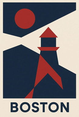 Stylized Boston Lighthouse Coastal Travel Poster PosterGoat