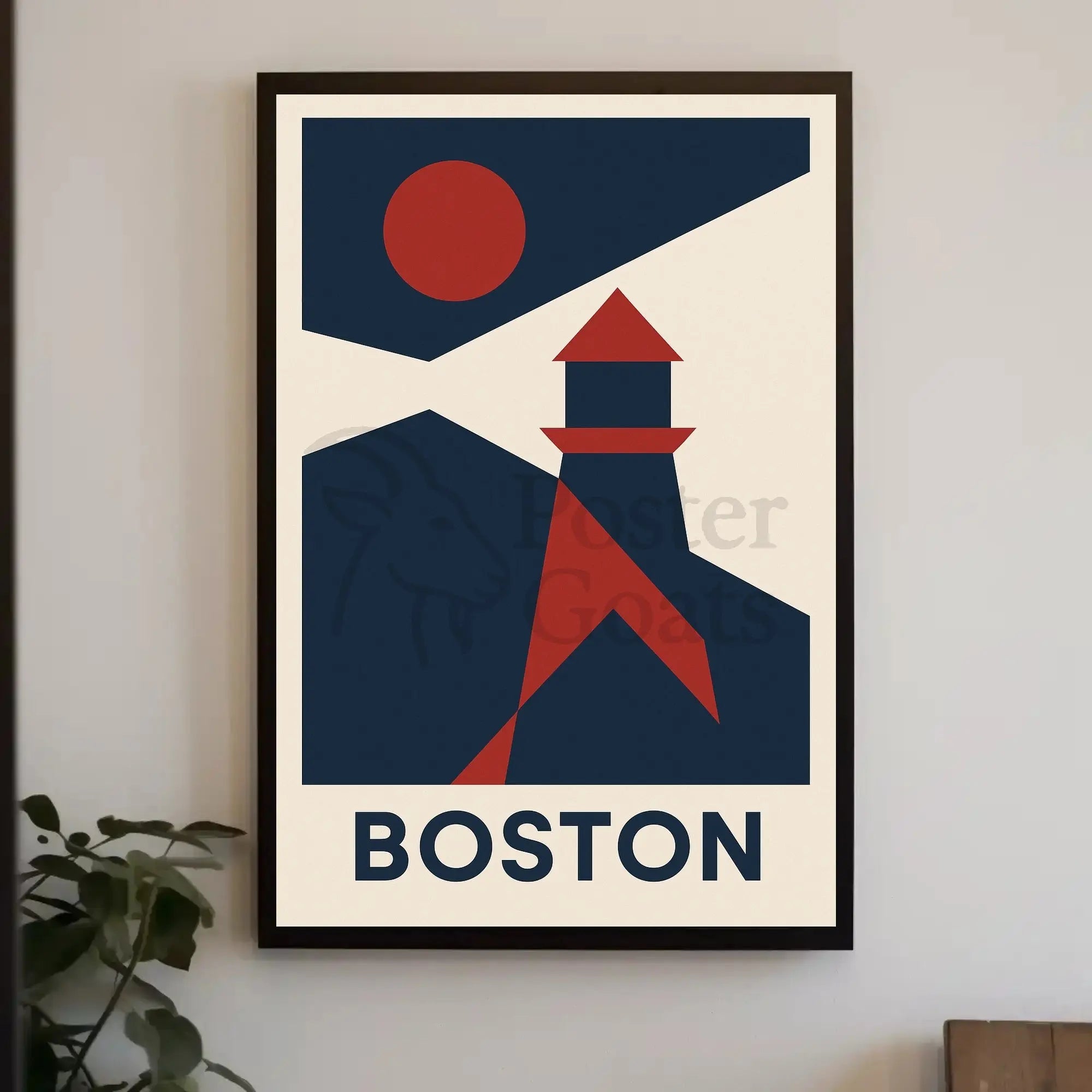Stylized Boston Lighthouse Coastal Travel Poster PosterGoat