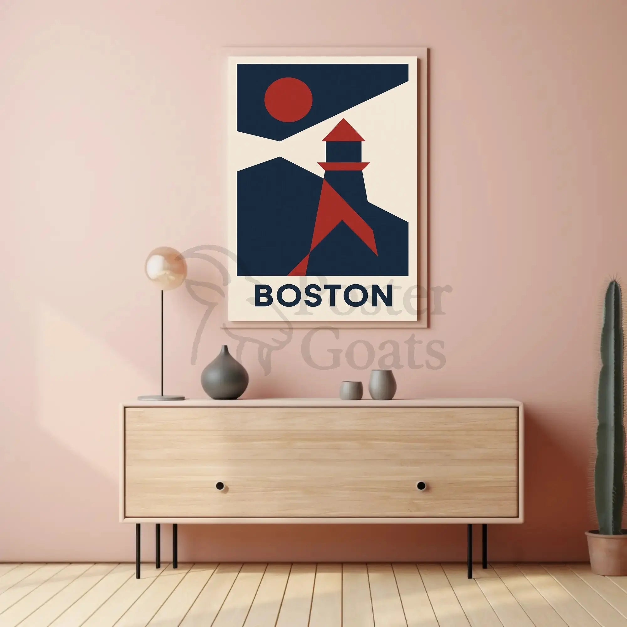 Stylized Boston Lighthouse Coastal Travel Poster PosterGoat