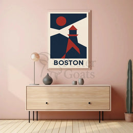 Stylized Boston Lighthouse Coastal Travel Poster PosterGoat