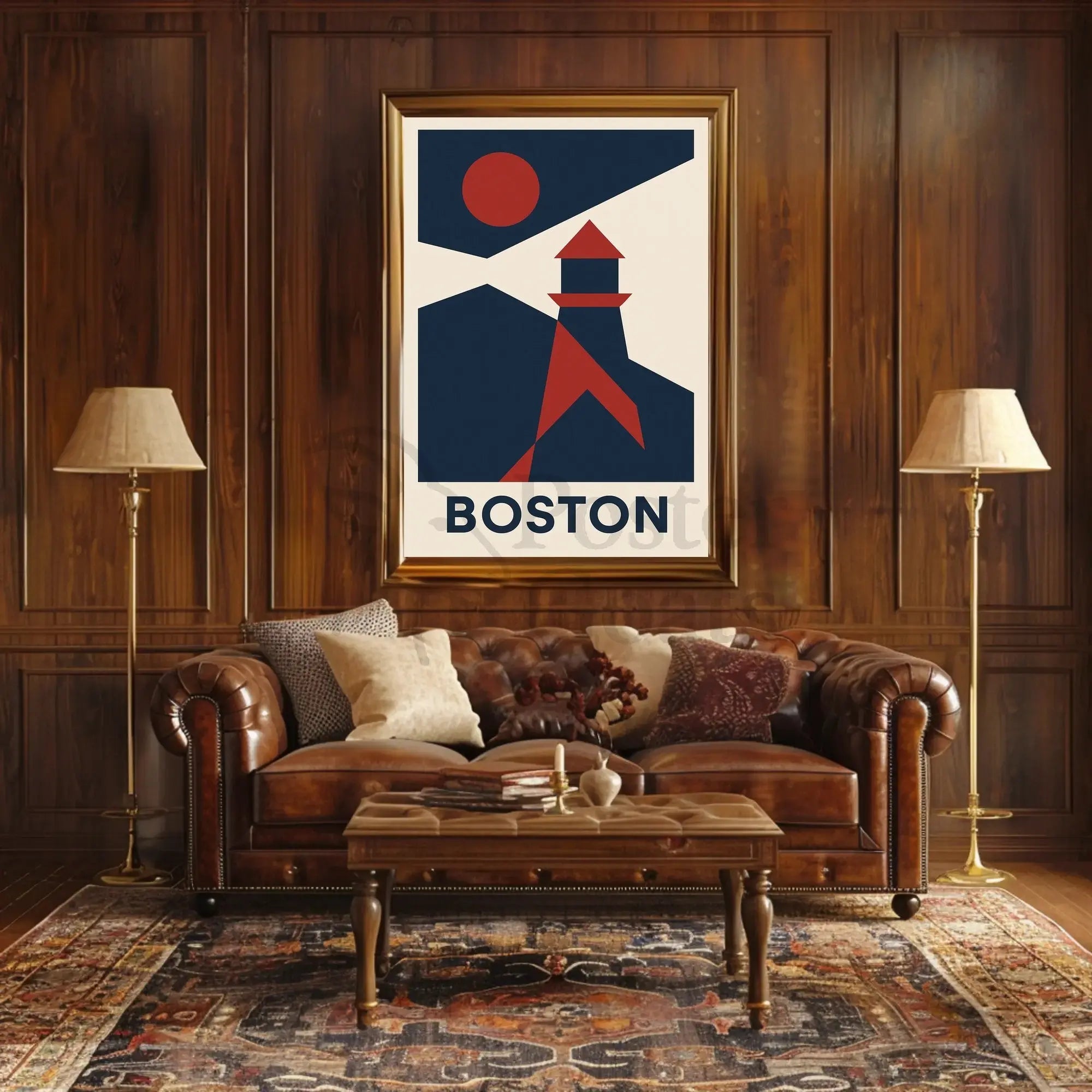Stylized Boston Lighthouse Coastal Travel Poster PosterGoat