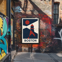 Stylized Boston Lighthouse Coastal Travel Poster PosterGoat