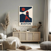 Stylized Boston Lighthouse Coastal Travel Poster PosterGoat