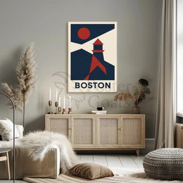 Stylized Boston Lighthouse Coastal Travel Poster PosterGoat