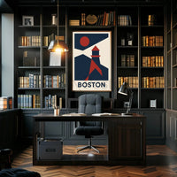 Stylized Boston Lighthouse Coastal Travel Poster PosterGoat
