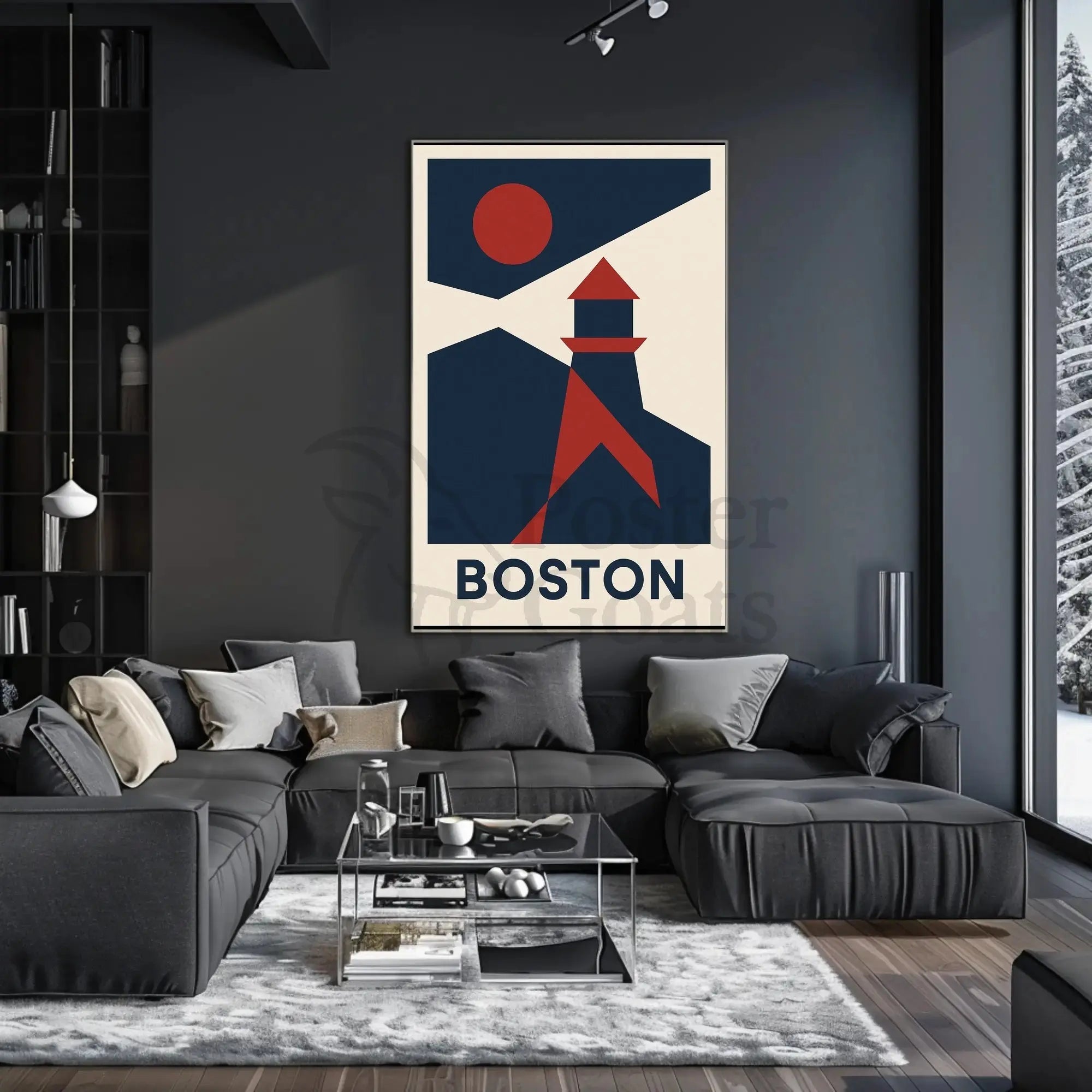 Stylized Boston Lighthouse Coastal Travel Poster PosterGoat