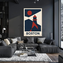 Stylized Boston Lighthouse Coastal Travel Poster PosterGoat