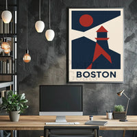 Stylized Boston Lighthouse Coastal Travel Poster PosterGoat