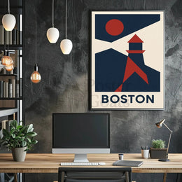 Stylized Boston Lighthouse Coastal Travel Poster PosterGoat