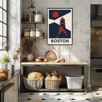 Stylized Boston Lighthouse Coastal Travel Poster PosterGoat