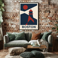 Stylized Boston Lighthouse Coastal Travel Poster PosterGoat
