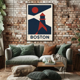 Stylized Boston Lighthouse Coastal Travel Poster PosterGoat