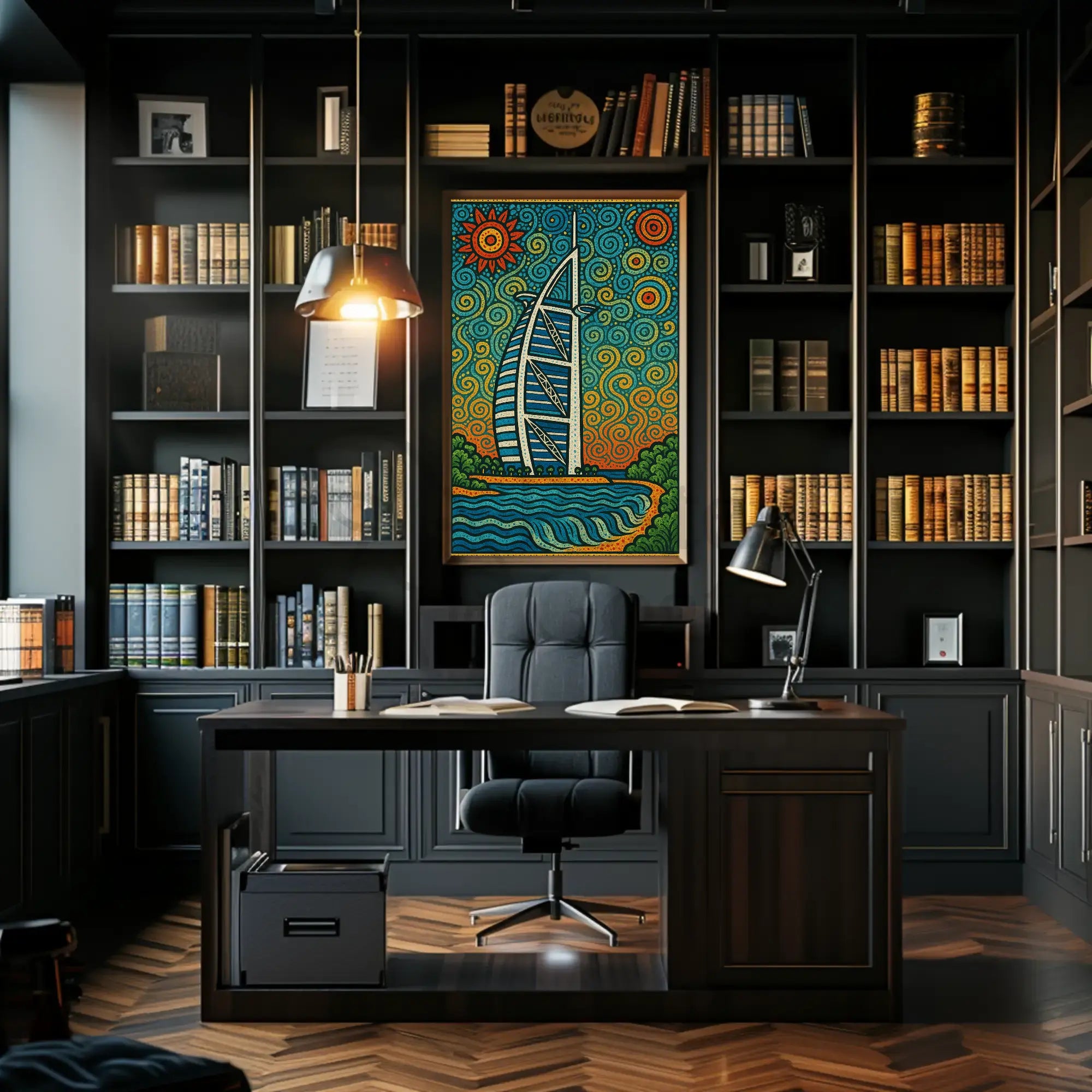 Stylized Burj Al Arab Coastal Art Travel Poster PosterGoat