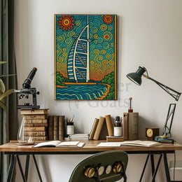 Stylized Burj Al Arab Coastal Art Travel Poster PosterGoat
