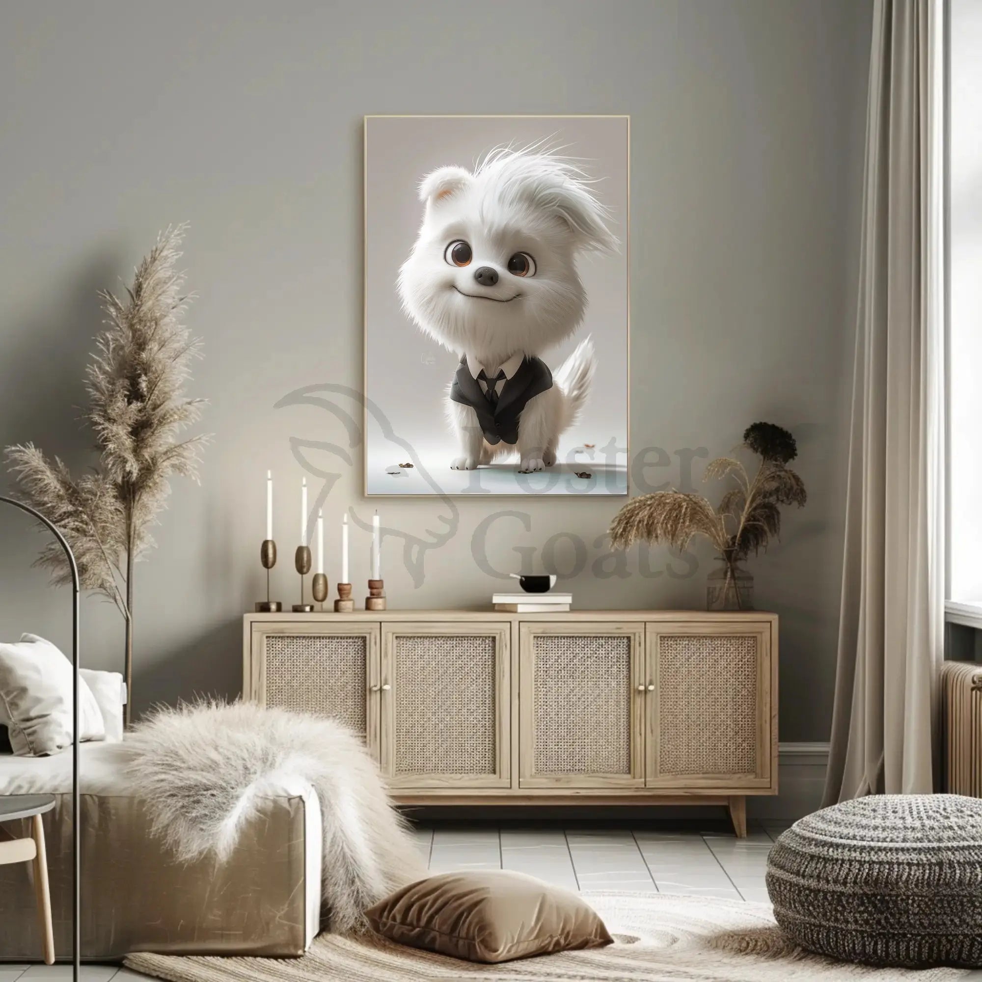 Stylized Cartoon Dog in Suit - Animal Poster PosterGoat
